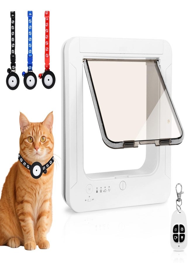 Fantspati Smart Cat Door for Interior & Exterior, Flap Opening is 7.67’’ (H) by 7'' (W), RFID Cat Pet Door with 3 RFID Collar Sensor Keys & 1 Remote & 4 Way Locking Cat Flap, Automatic Opening Cat Door ﻿(White) - Image 1